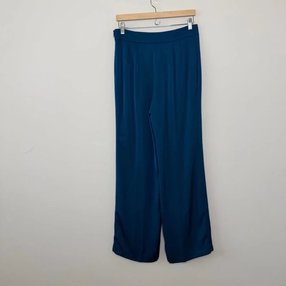Ann Taylor Teal Satin Wide Leg Pants Fully Lined Side Zip Elegant Career Evening - Picture 7 of 10